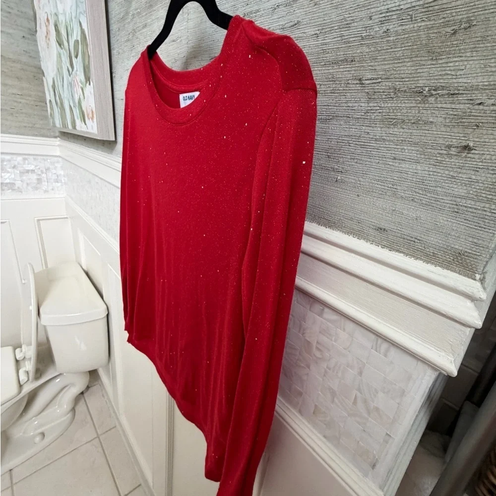Girls XL 14 16 Old Navy Red Long Sleeve Tee glitter sparkle metallic top tee